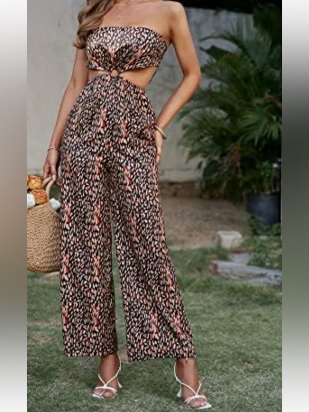Vici Strapless Cutout Wide-Leg Jumpsuit - Black & Coral